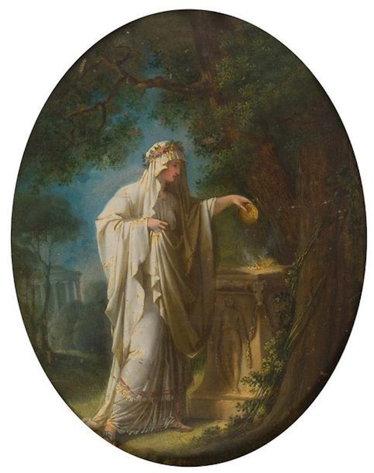 Vestal maintaining the sacred fire by Roman School