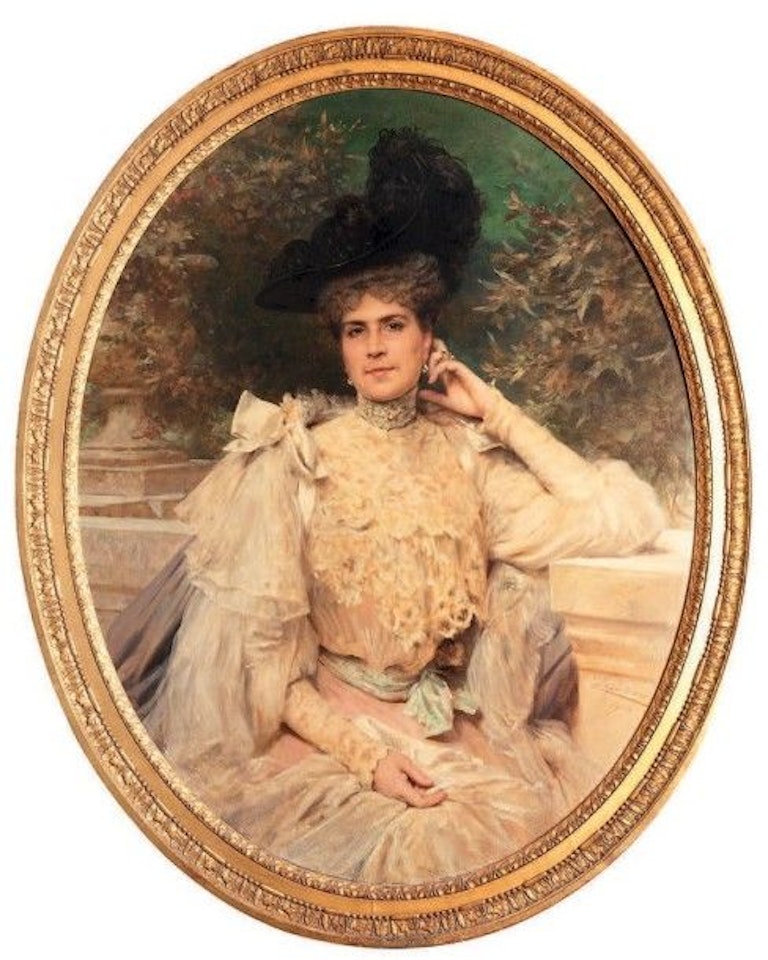 Portrait of an elegant woman with a dog collar by French School