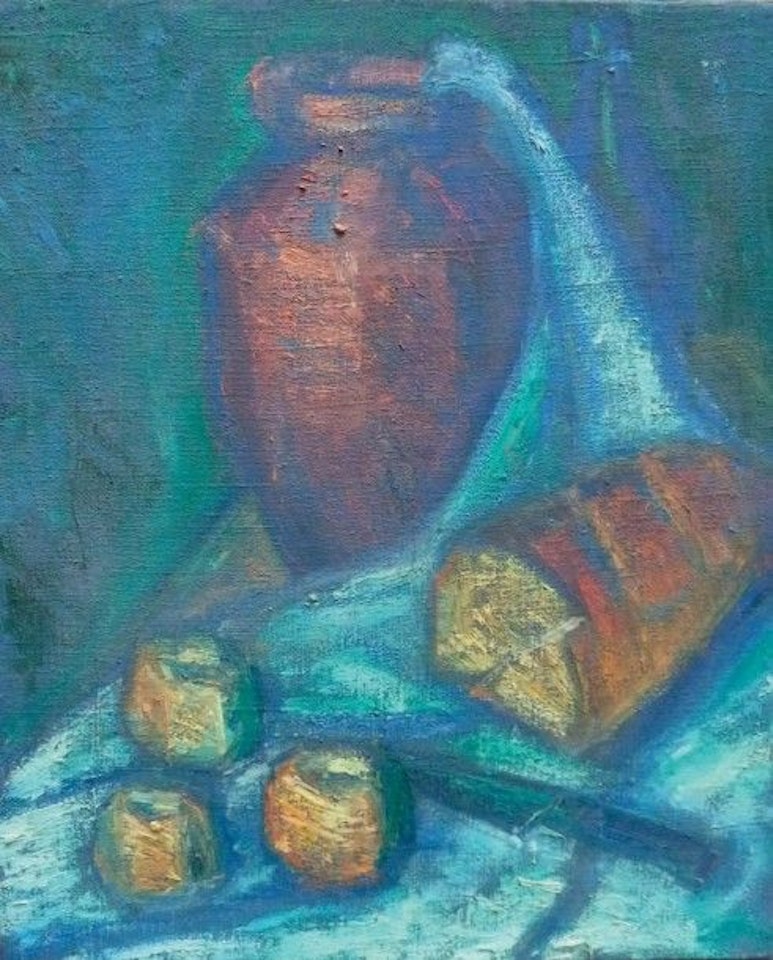 Still life with apples, bread, pot by Jean Hélion