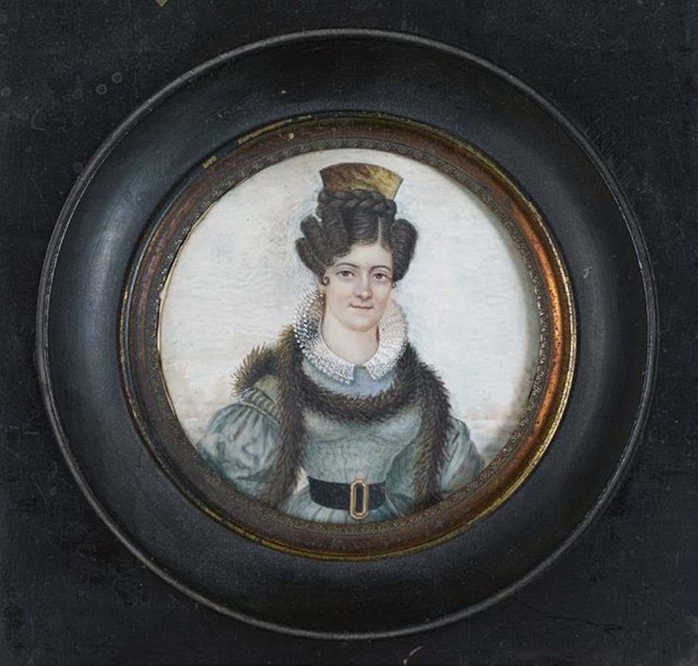 Young woman with fur by French School