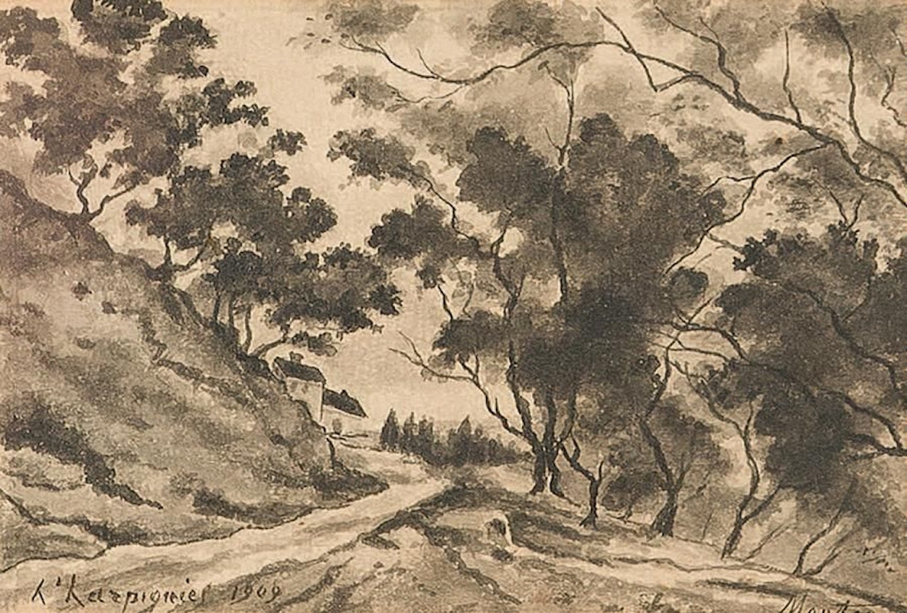 The path in the hill by Henri Harpignies