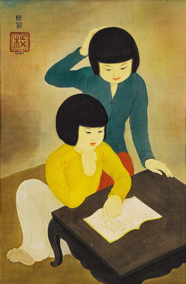 Deux enfants à la lecture by Mai Trung Thu