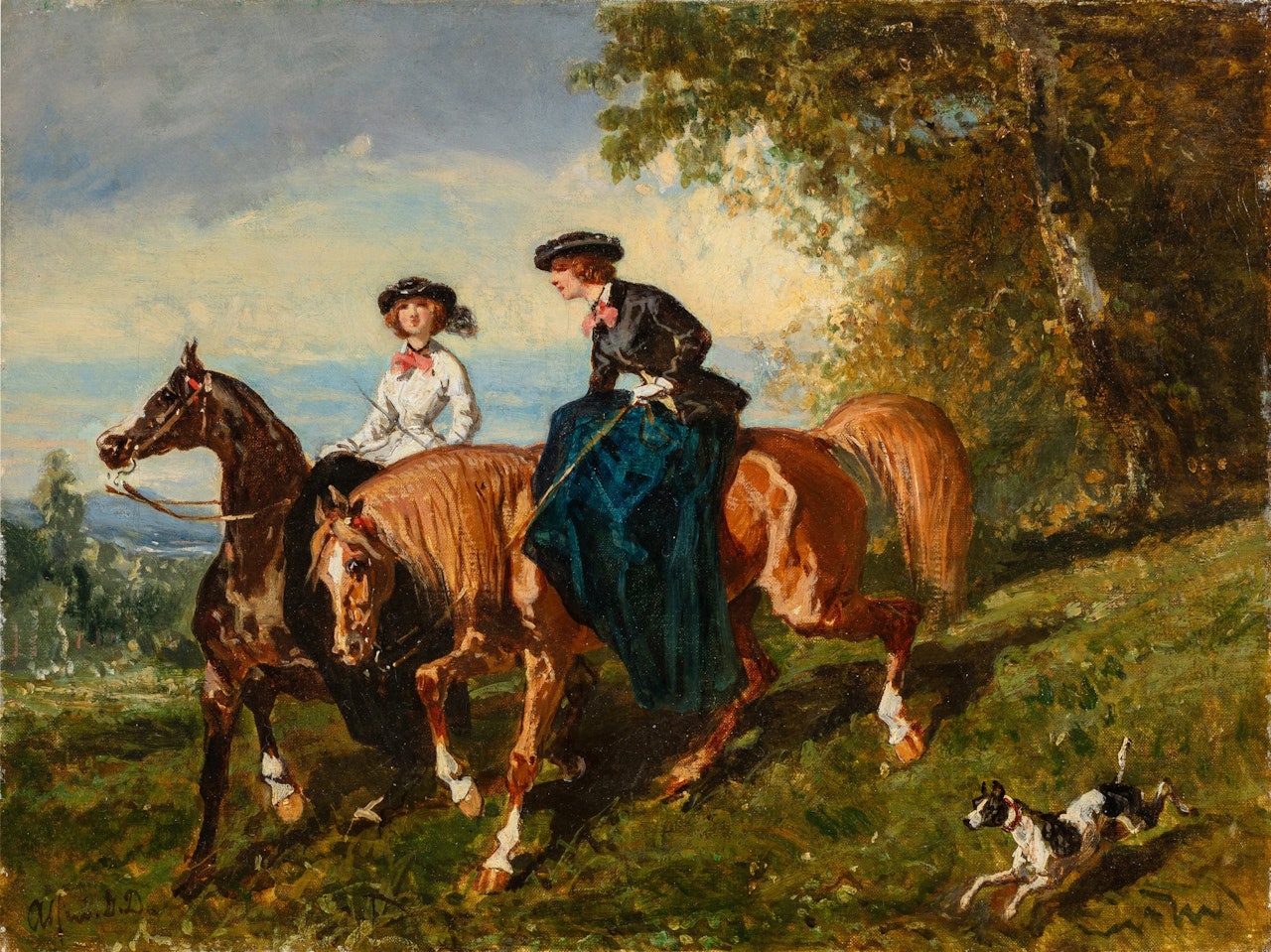 Amazon in black and young Amazon with a dog by Alfred de Dreux