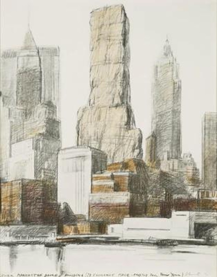 "Lower Manhattan Packed Building, 20 Exchange Place, Project for New York" by Christo