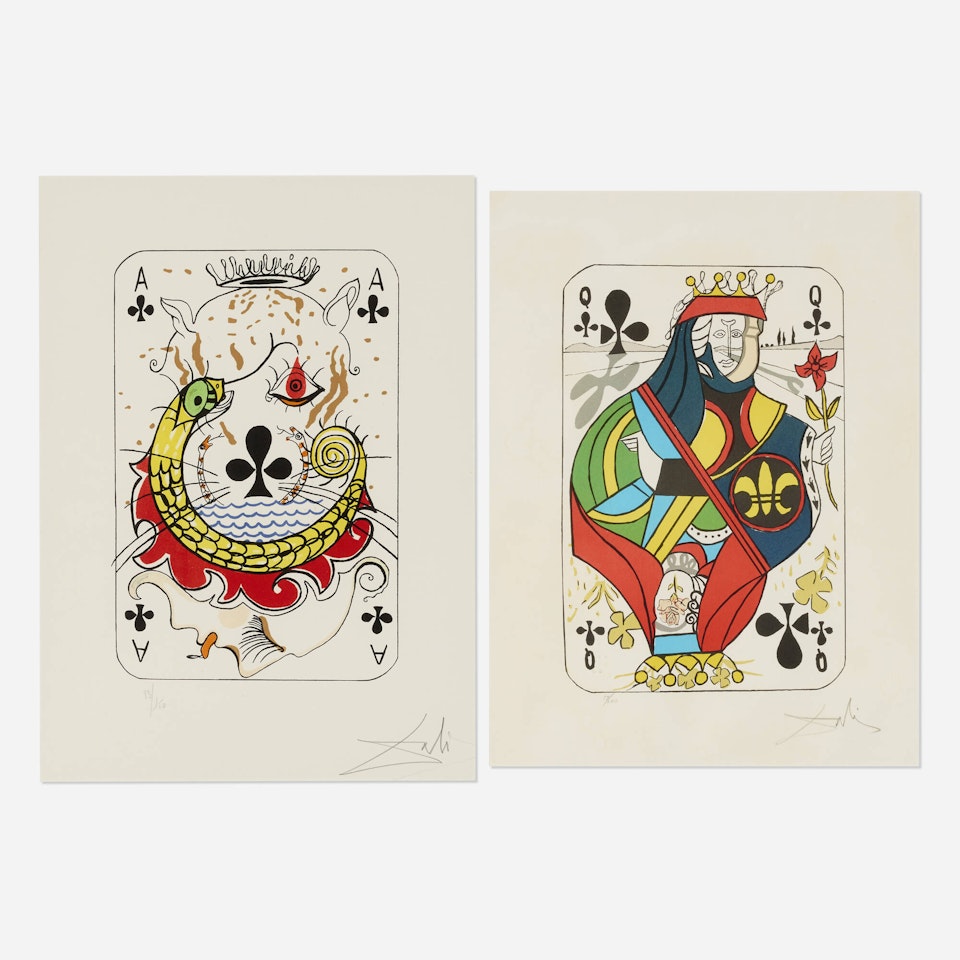 Queen of Clubs; Ace of Clubs (two works from the Playing Cards series) by Salvador Dali