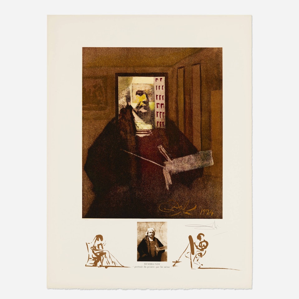 Rembrandt - Portrait du peintre par lui-même (from the Changes in Great Masterpieces portfolio) by Salvador Dali