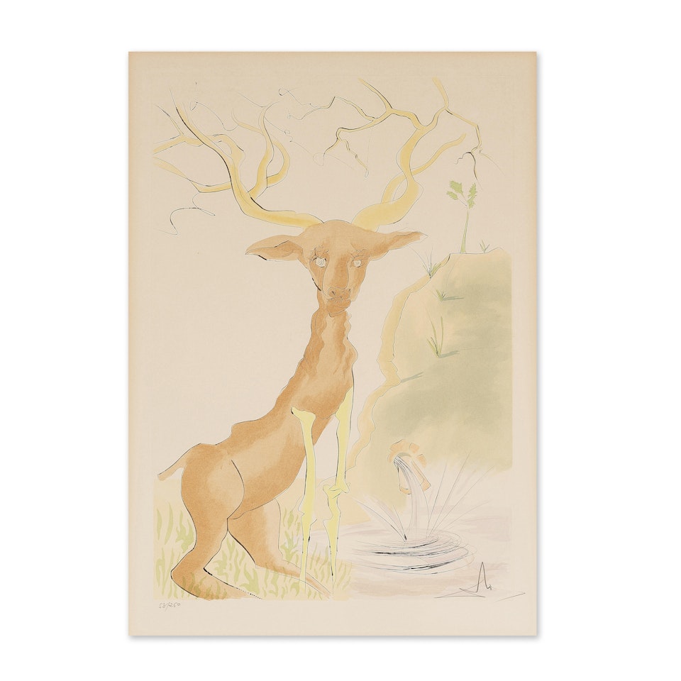 Le cerf malade; Planche tirée de la suite "Le Bestiaire de La Fontaine dalinisé" by Salvador Dali