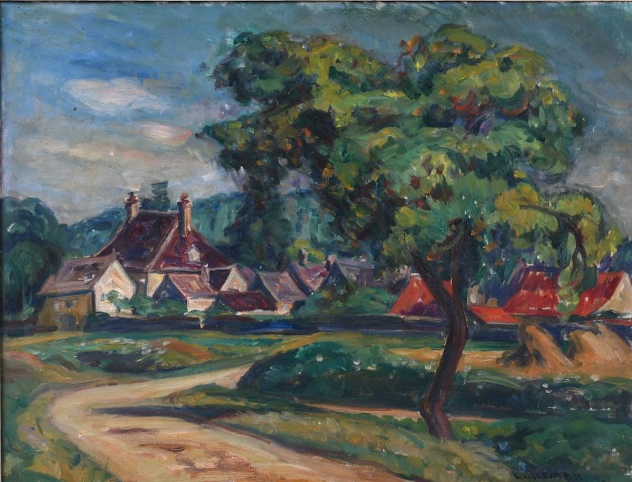 LANDSCAPE WITH VILLAGE IN THE BACKGROUND by Louis Ritman
