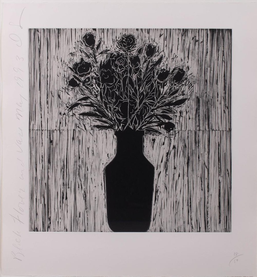 BLACK FLOWERS AND VASE by Donald Sultan