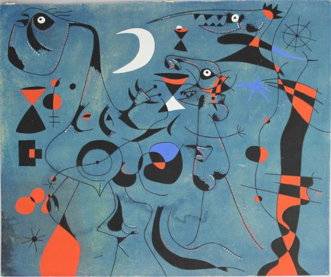 CONSTELLATIONS - PERSONNAGES DANS LA NUIT GUIDES PAR LES TRACES by Joan Miró