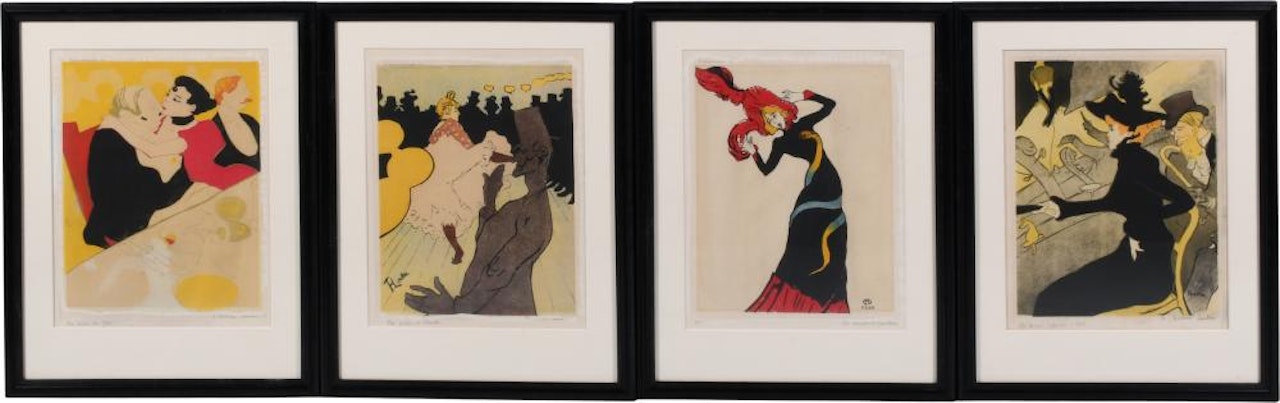 FOUR LIMITED EDITION PRINTS ISSUED BY MUSEE TOULOUSE-LAUTREC, ALBI, FRANCE; Le Divan Japonais; La Goulue and Valentin; Jane Avril; La Reine de Joie by Henri de Toulouse-Lautrec
