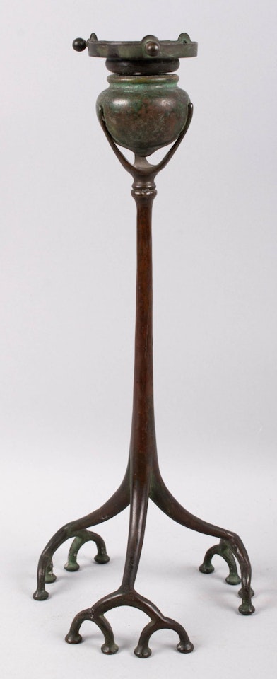 BRONZE "ROOT" CANDLESTICK; MODEL 1200 by Tiffany Studios