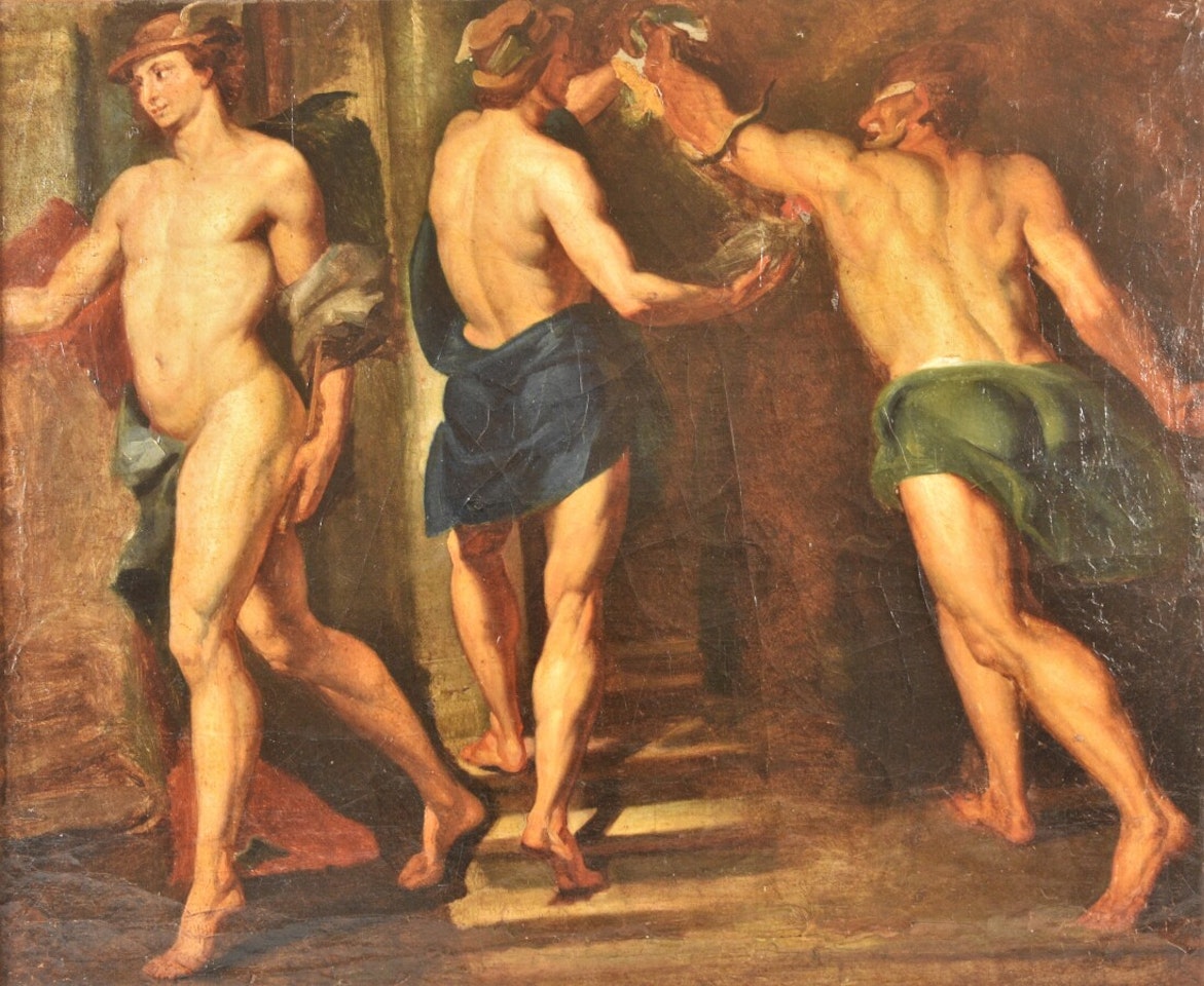 "Mythological scene depicting the god Hermes" by French School