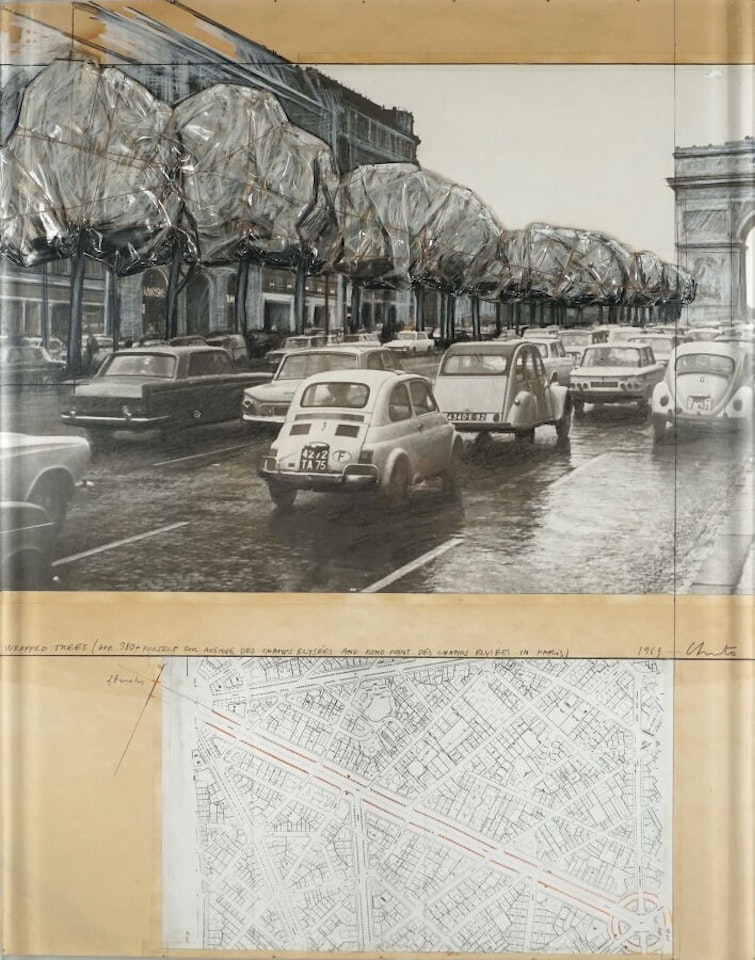 "380 Wrapped Trees - Project for Avenue des Champs Elysées and Rond Point des Champs Elysées in Paris" by Christo