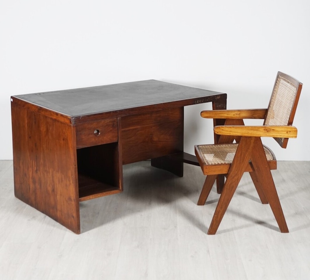 Desk with lockers in solid teak or sisso by Pierre Jeanneret