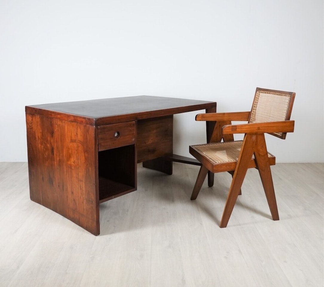 Desk with locker in solid teak or sisso by Pierre Jeanneret
