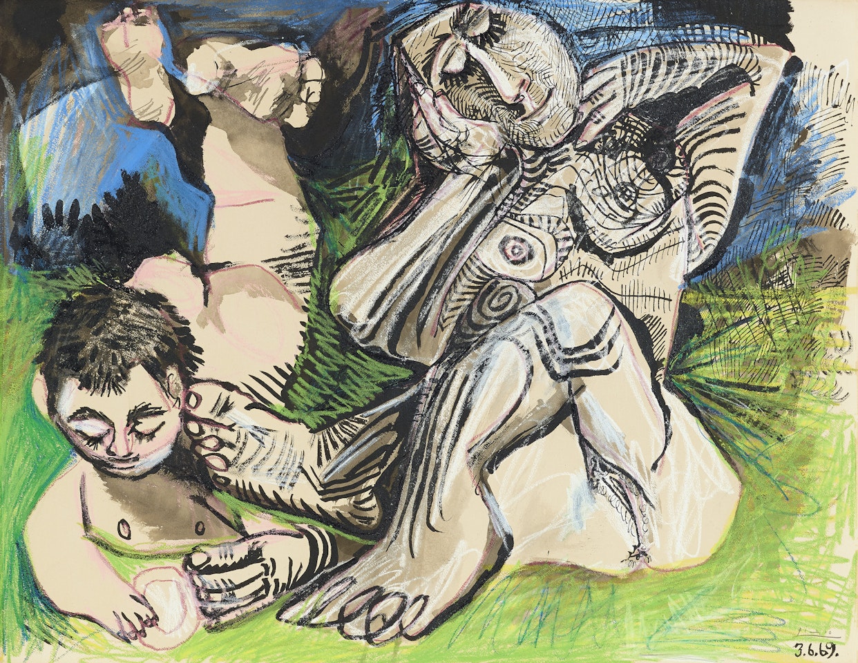 Femme et jeune garçon nus by Pablo Picasso