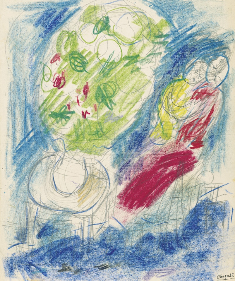 Esquisse pour "Les Amoureux (1937-43)" (recto); Etude pour "Tchichikov (Les âmes mortes, Gogol)" (verso) by Marc Chagall