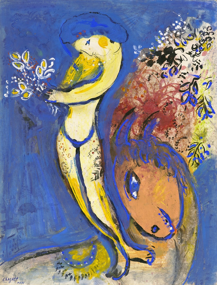 Ecuyère au bouquet sur un cheval by Marc Chagall