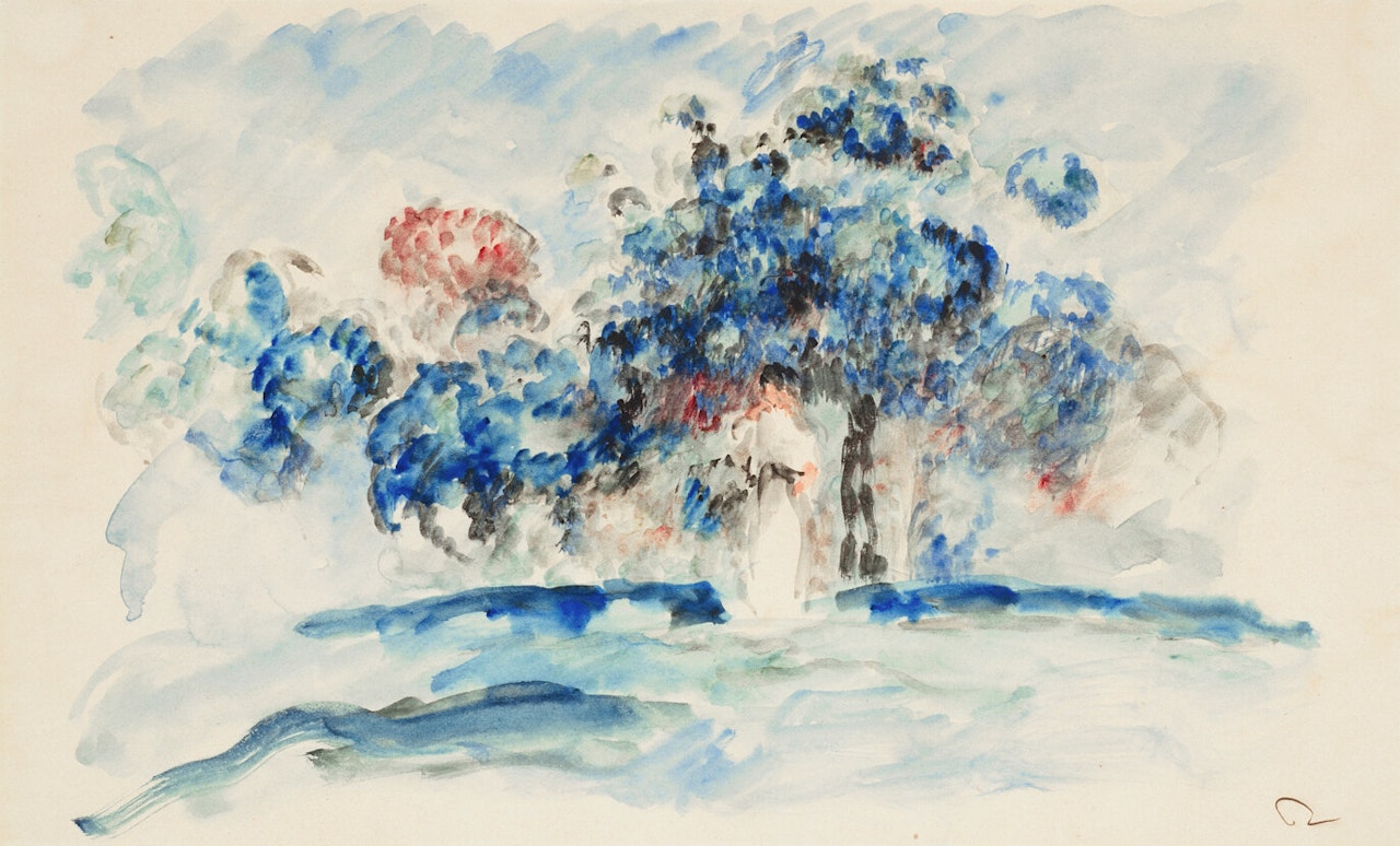 Jeune femme en blanc dans un paysage by Pierre-Auguste Renoir