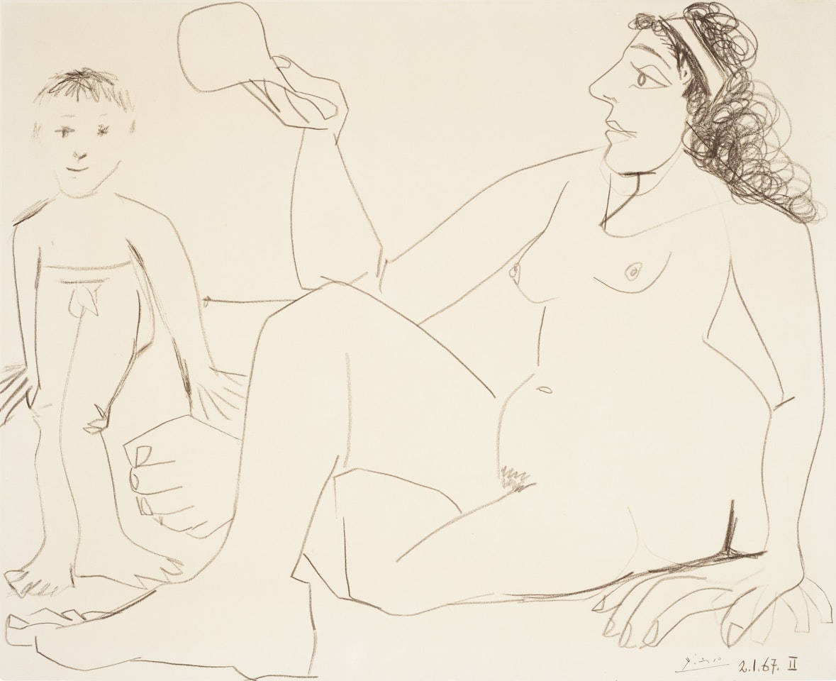 Femme au miroir et enfant by Pablo Picasso