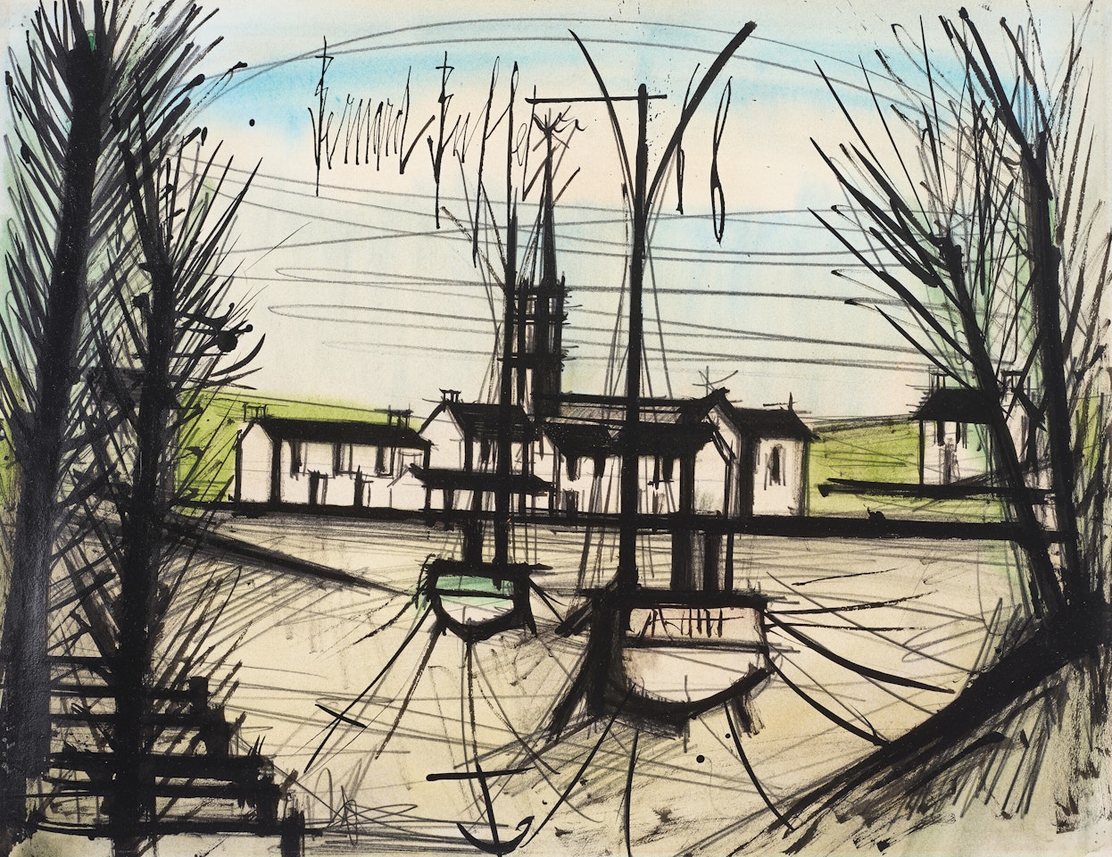 Village et barques by Bernard Buffet