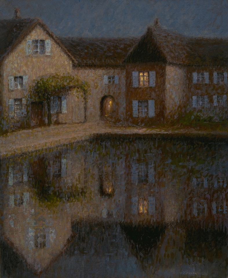Les maisons sur la rivi è re au clair de lune by Henri Le Sidaner