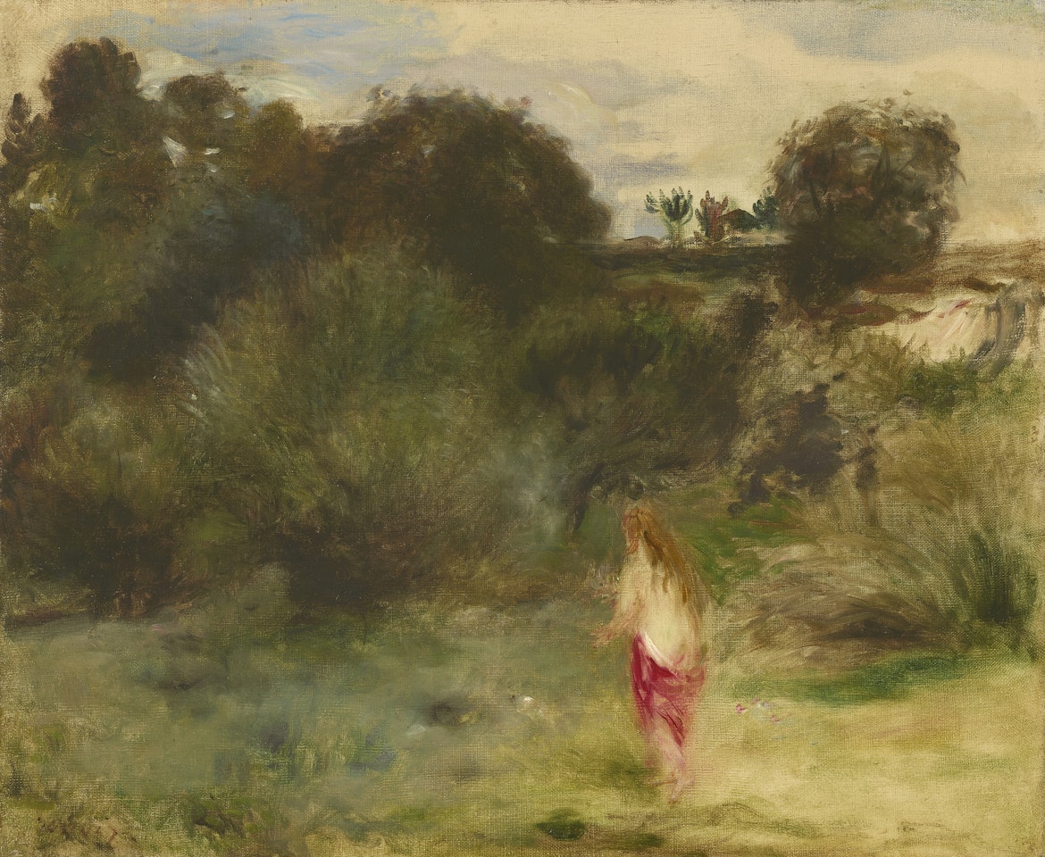 Femme en rouge dans un paysage by Pierre-Auguste Renoir