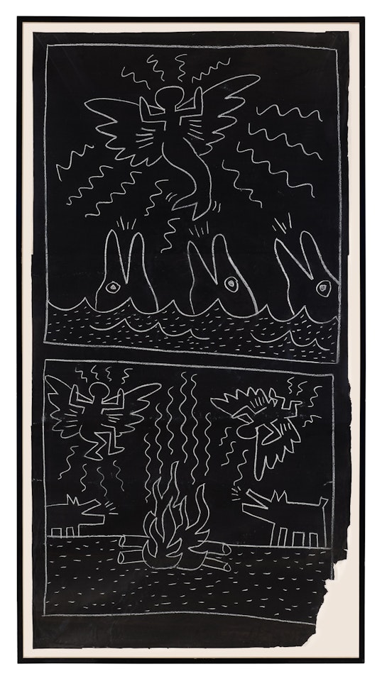 Art in Transit: 31 Subway Drawings; Untitled (Mermaid-Angel, Dolphins, Angels, Barking Dogs) by Keith Haring