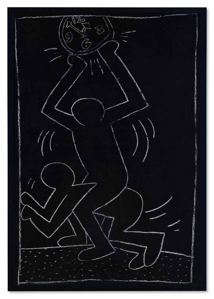 Untitled (Two Figures and Clock) by Keith Haring