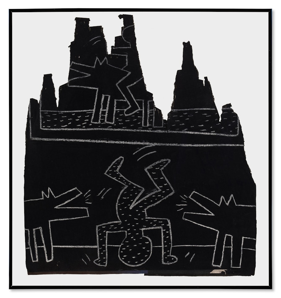 Art in Transit: 31 Subway Drawings; Untitled (Spotted Breakdancer and Three Barking Dogs) by Keith Haring
