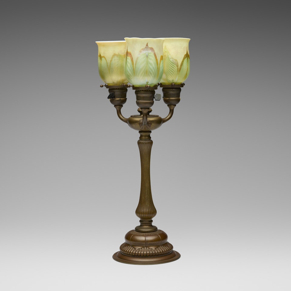 Three-light table lamp by Tiffany Studios