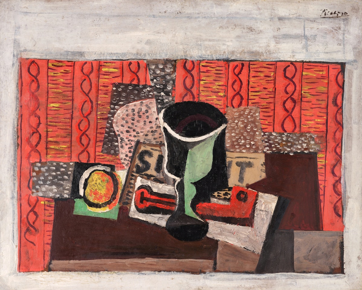 Fruits, journal, verre, pipe by Pablo Picasso