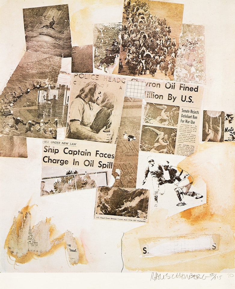 Untitled (Ship Captain Faces Charge in Oil Spill). by Robert Rauschenberg