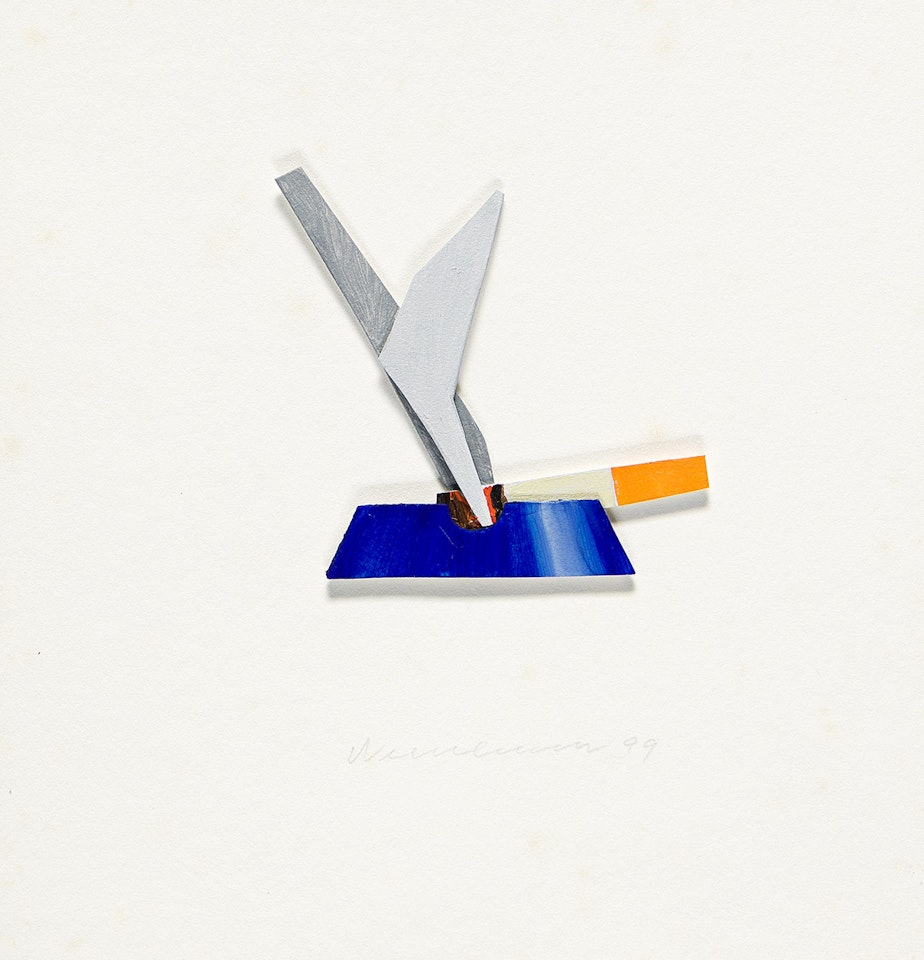 Smoking Cigarette in Ashtray (Blue). by Tom Wesselmann