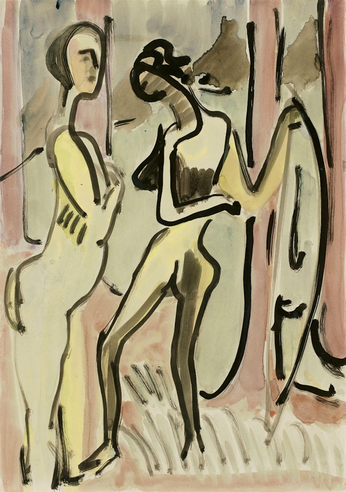 Zwei Akte unter Bäumen by Ernst Ludwig Kirchner