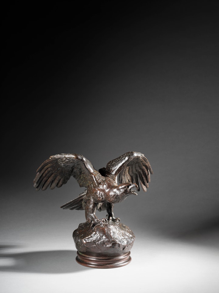 Aigle ailes étendues, bec ouvert (terrasse avec profil) by Antoine-Louis Barye