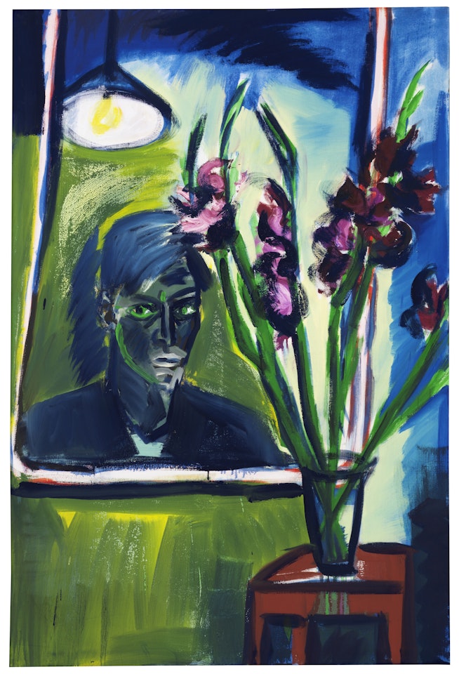 Selbstportrait mit Blumen III by Rainer Fetting