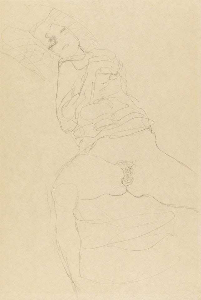 Halbakt von vorne, nach links liegend by Gustav Klimt