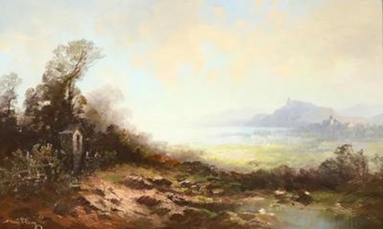Bildstock am Waldrand in weiter Herbstlandschaft by Oskar Mulley