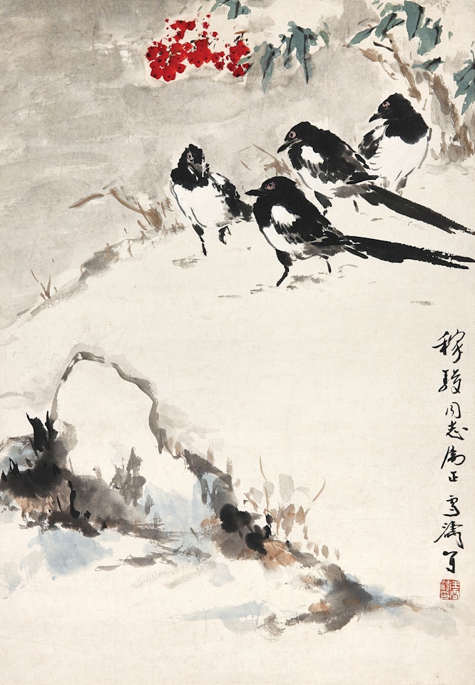 Four Magpies in Snow by Wang Xuetao