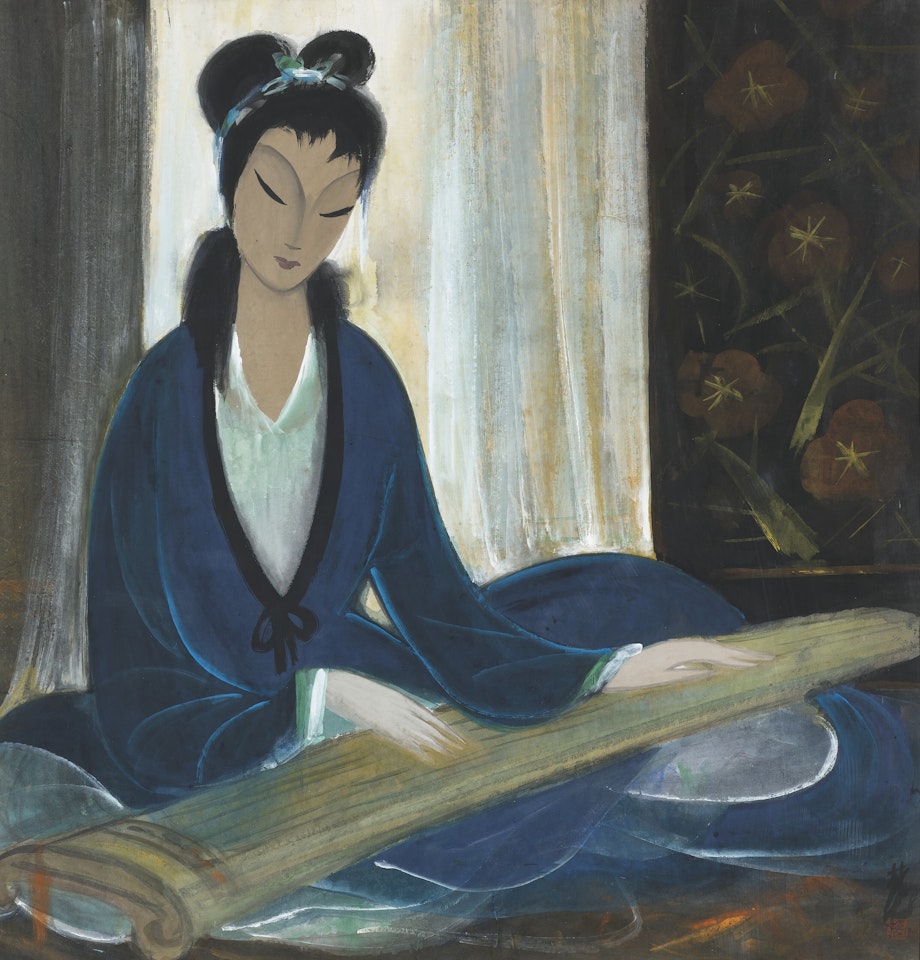 Lady Playing Qin by Lin Fengmian