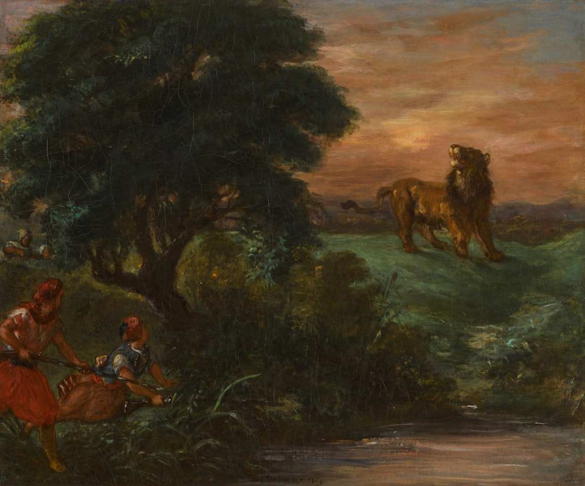 Hunters Lying in Wait for a Lion by Eugene Delacroix