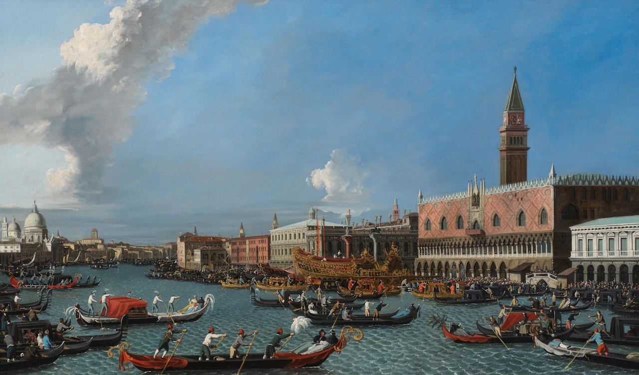 The Bucintoro returning to the Molo on Ascension day, Venice by Follower of Canaletto