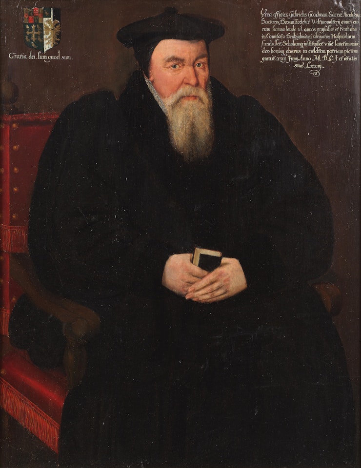 Portrait of Gabriel Goodman, full-length, seated in black by English School