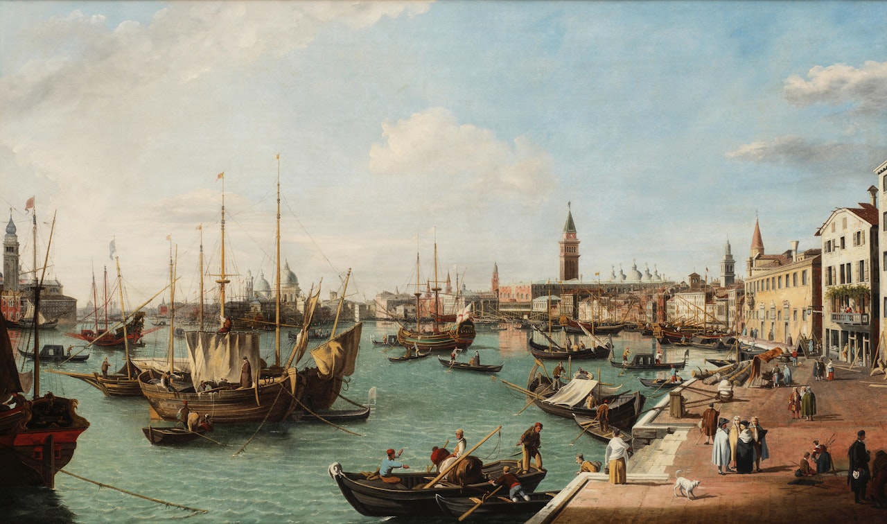 The Bacino di San Marco with San Giorgio Maggiore, Santa Maria della Salute, the Piazzetta, and the Riva degli Schiavoni, Venice by Follower of Canaletto