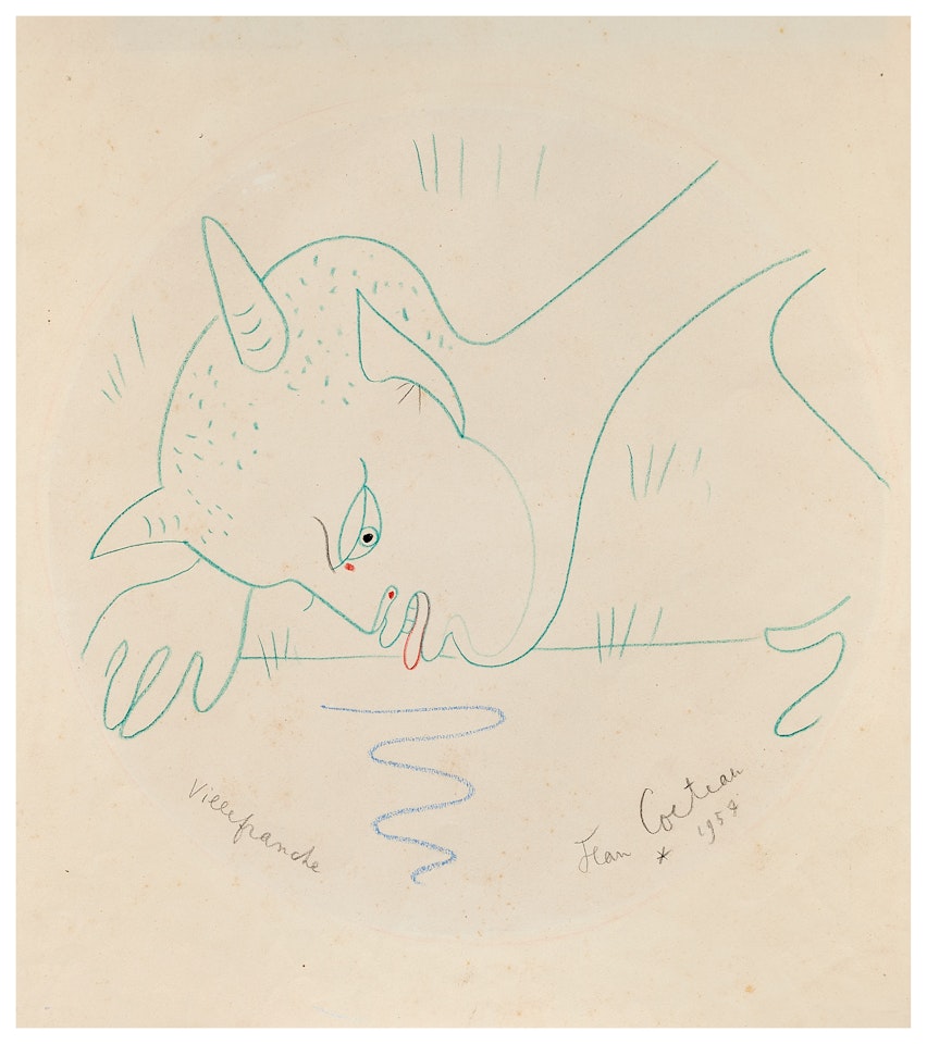 Dessin-maquette pour une céramique intitulée Chèvre-pied buvant by Jean Cocteau