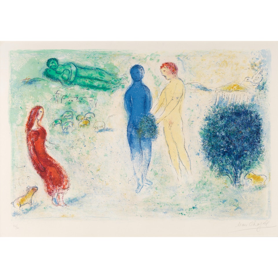 Le Jugement de Chloé, (Chloe"s Judgement), from Daphnis et Chloé (Mourlot 315; Cramer bk. 46) by Marc Chagall