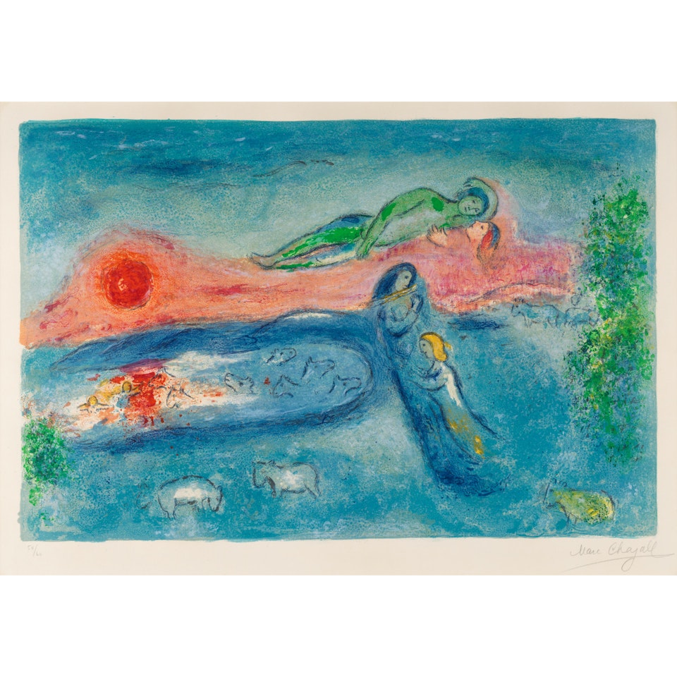 La Mort de Dorcon (Death of Dorkon), from Daphnis et Chloé (Mourlot 320; Cramer bk. 46) by Marc Chagall