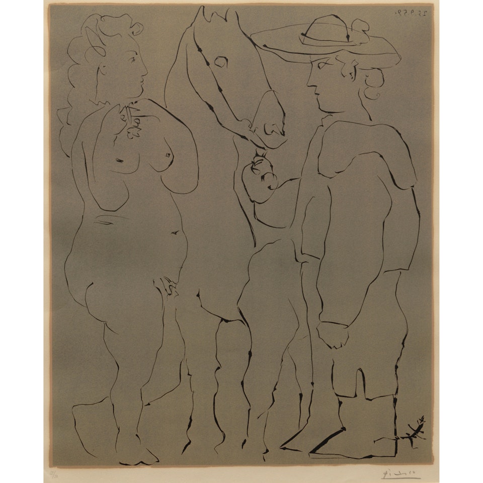 Picador debout avec son cheval et une femme (Bloch 913; Baer 1238) by Pablo Picasso